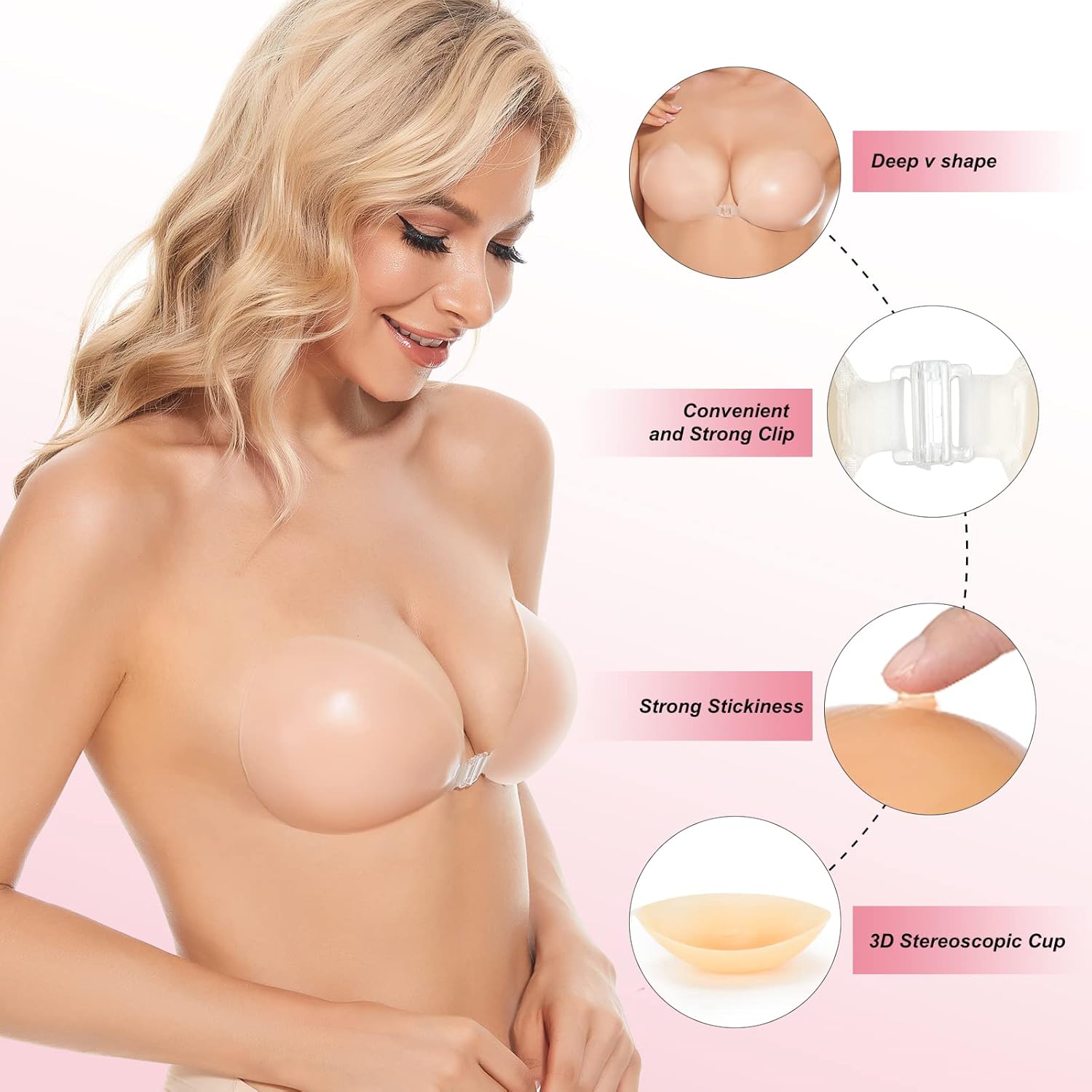 Silicone Bra Adhesive - Selbstklebender Push-Up BH, unsichtbarer Silikon-Trägerloser BH