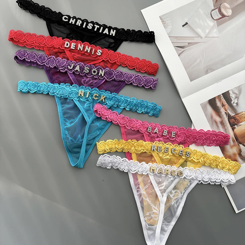 Thong Bikini Women - Persönlichkeit Benutzerdefinierte Tanga Name Kristall Brief