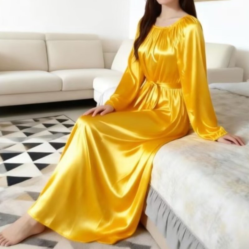 Robe Silk Women - Glänzender Eisseide-Nachthemd mit Gürtel, Unisex Satin-Maxikleid,