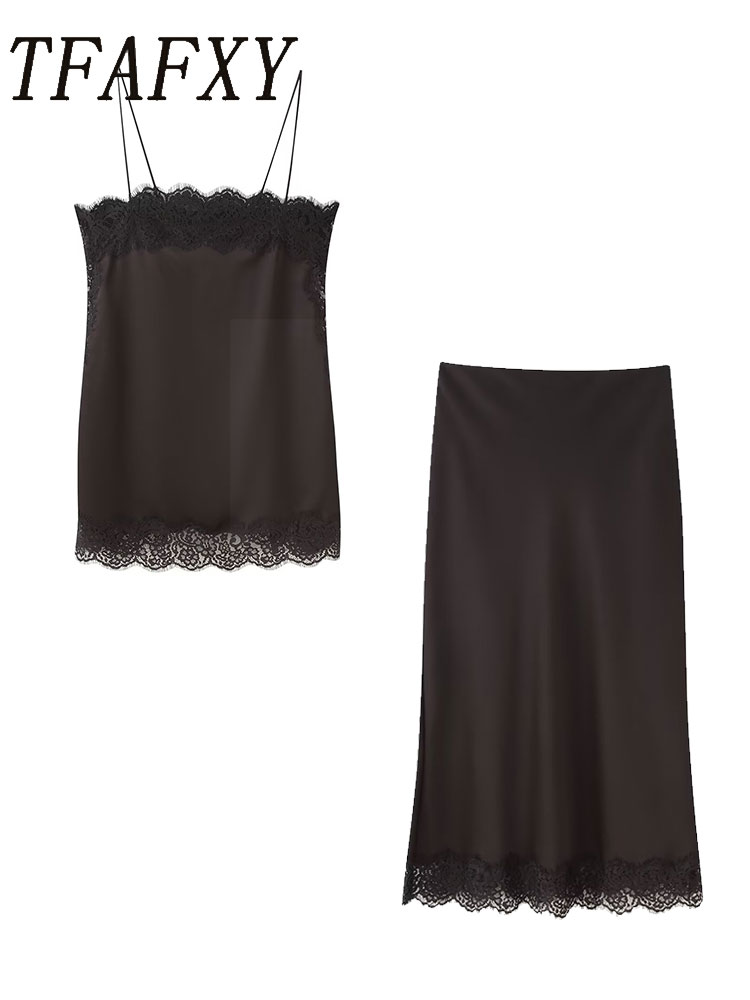 Cami Top Lace - TFAFXY Vintage Casual Frauen Braun Solide