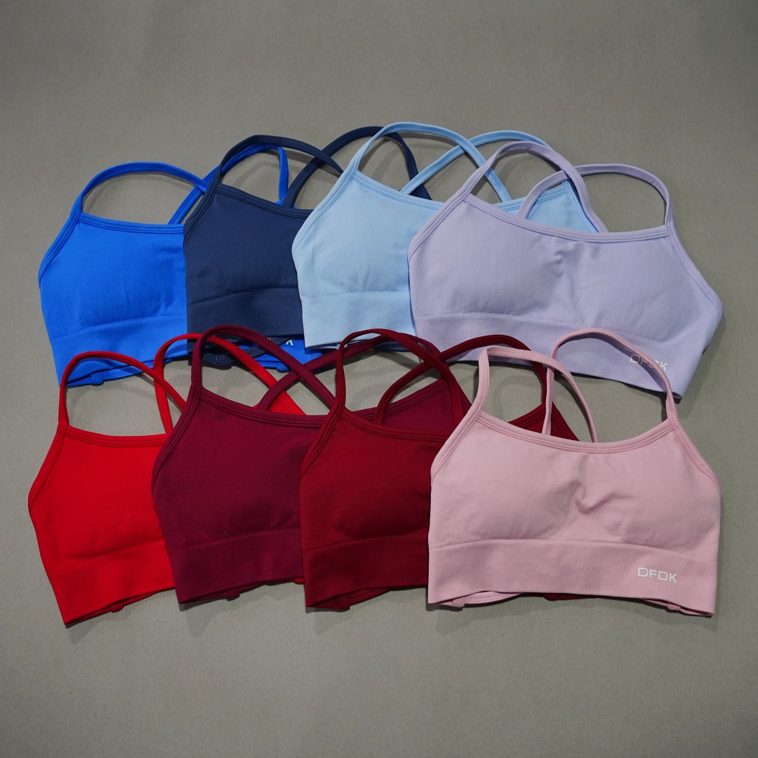 Push Up Bra Padded - DFDK Gerippter, nahtloser Yoga-BH mit überkreuzten