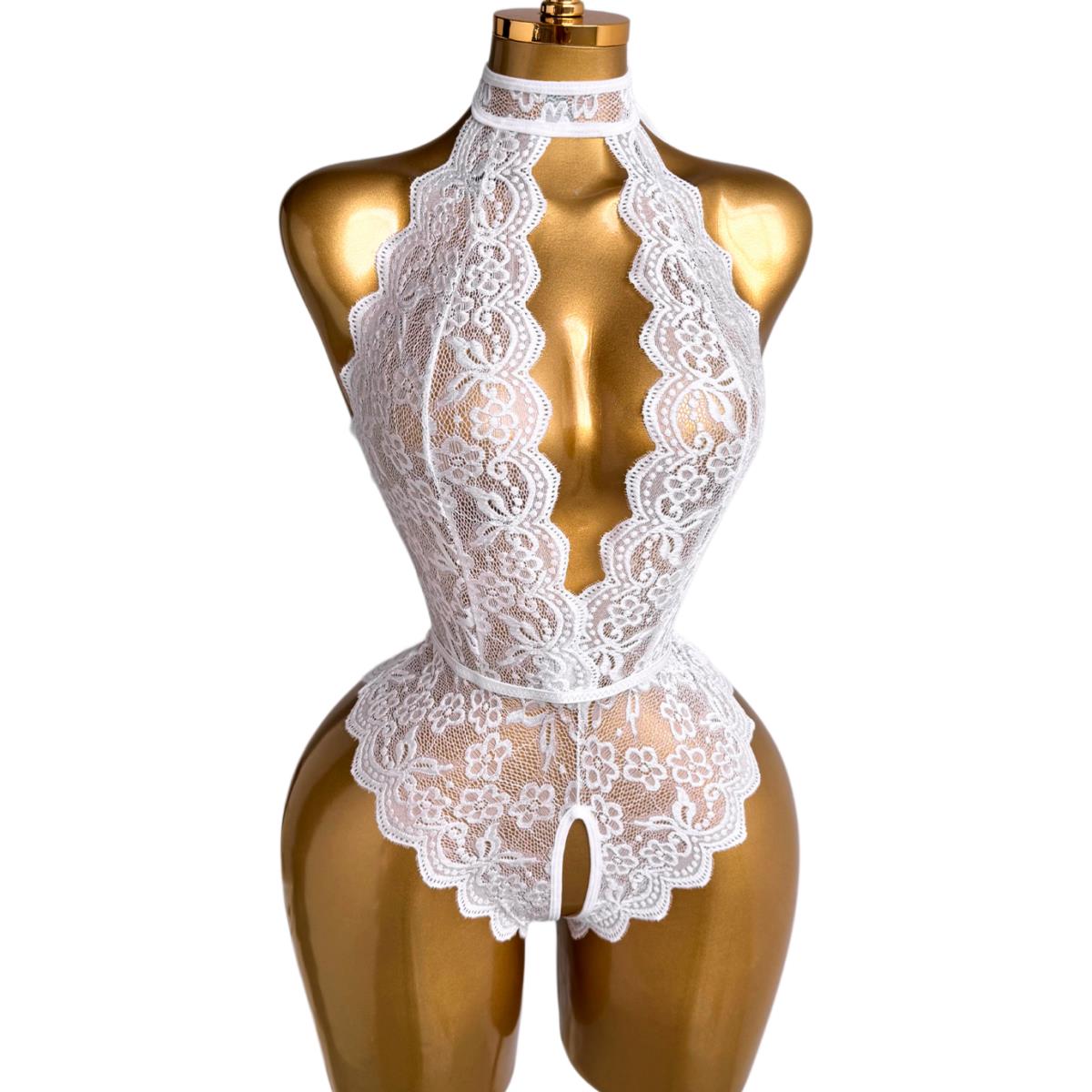 Weiße Neckholder-Dessous mit f – Lace Teddy Lingerie Bewertung und Preis