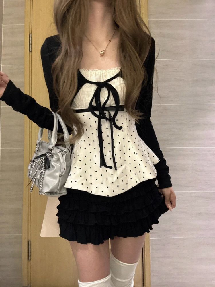 Koreanische Mode Polka Dots Sp – Cami Top Lace Bewertung und Preis