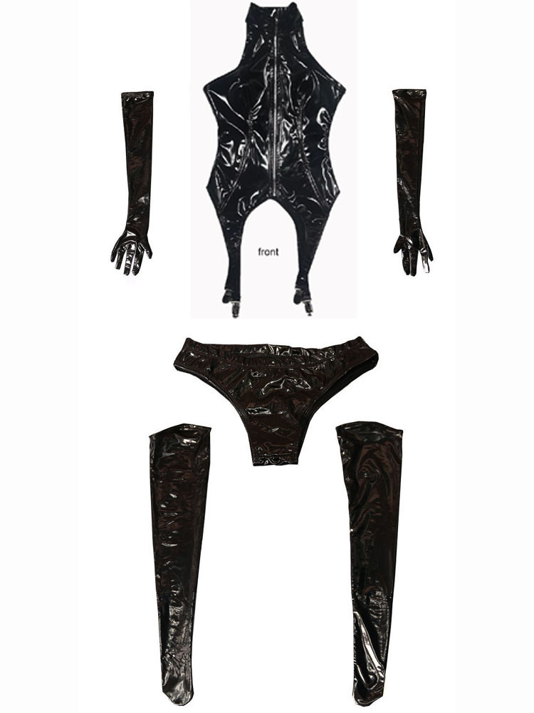 4 TEILE/SATZ Wet Look PVC Cats – Garter Belt Set Bewertung und Preis
