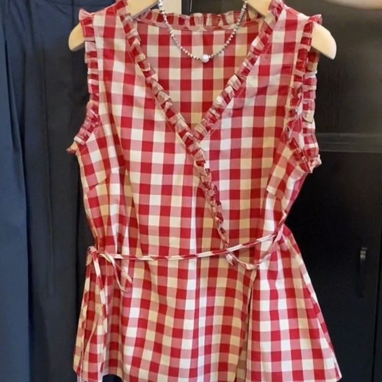 Retro Rote Karierte Ärmellose  – Corset Waist Cinch Bewertung und Preis